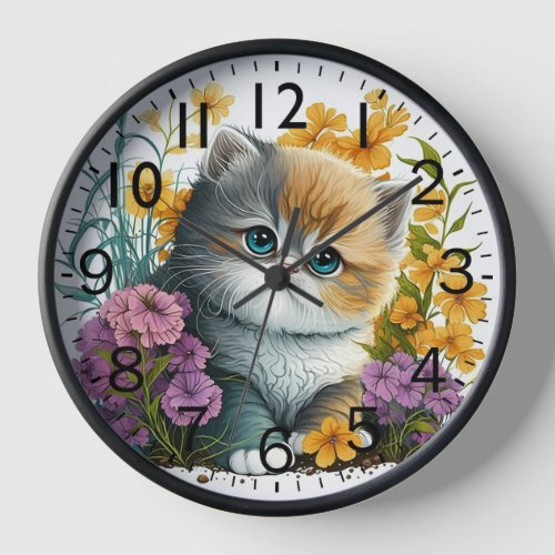 Adorable Watercolor Exotic Shorthair Kitten Print Clock