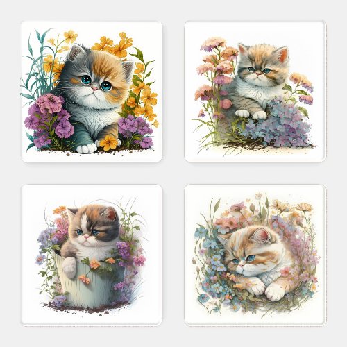 Adorable Watercolor Exotic Shorthair Kitten Print Coaster Set