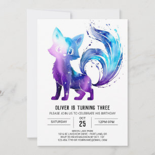 Adorable Watercolor Fox Digital Boy Birthday Invitation