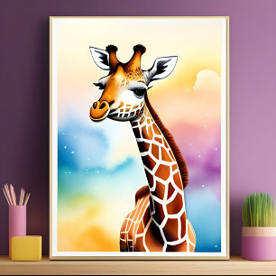 Adorable Watercolor Giraffe For Kids Nursery Poster