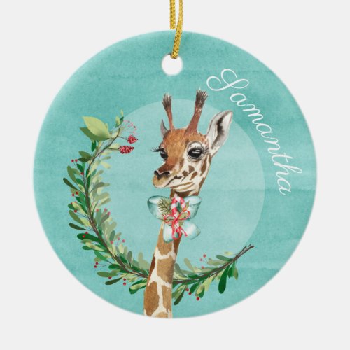 Adorable Watercolor Giraffe Personalized Ceramic Ornament