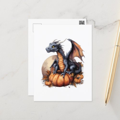 Adorable Watercolor Halloween Dragon Postcard