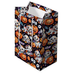 Adorable Watercolor Halloween Puppy & Pumpkins Medium Gift Bag