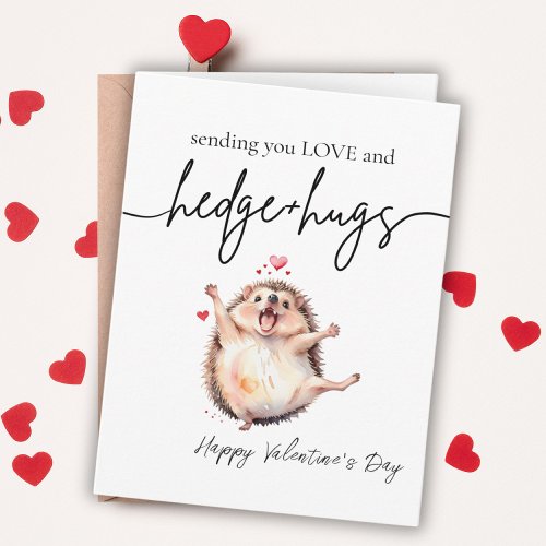 Adorable Watercolor Happy Hedgehog Valentines Day Card