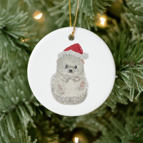 Adorable Watercolor Hedgehog Christmas Ornament