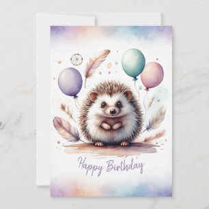 Adorable Watercolor Hedgehog Happy Birthday Holiday Card