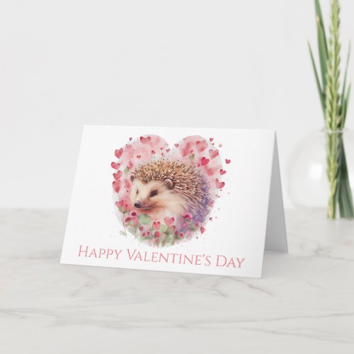 Adorable watercolor hedgehog with hearts Valentine Card