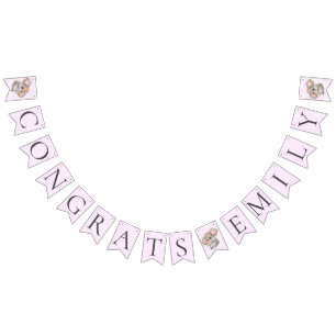 Adorable Watercolor Koala Pink Baby Congrats Bunting Flags