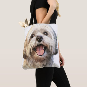 ADORABLE WATERCOLOR LHASA APSO DOG TOTE BAG