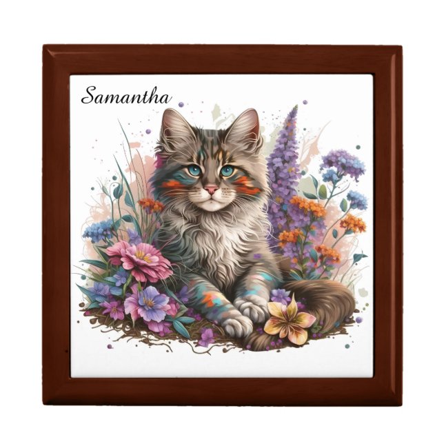 Adorable Watercolor Maine Coon Kitten Gift Box (Front)