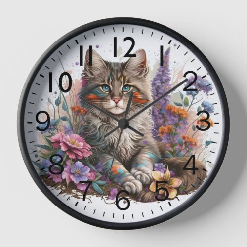 Adorable Watercolor Maine Coon Kitten Print Clock