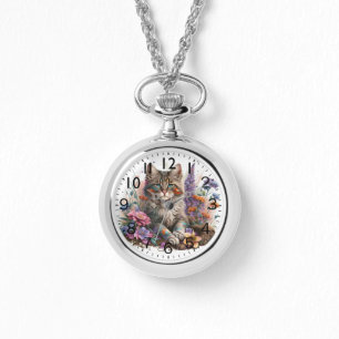Adorable Watercolor Maine Coon Kitten Print Watch