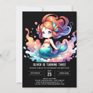 Adorable Watercolor Mermaid Birthday Invitation