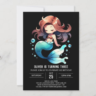 Adorable Watercolor Mermaid Birthday Invitation