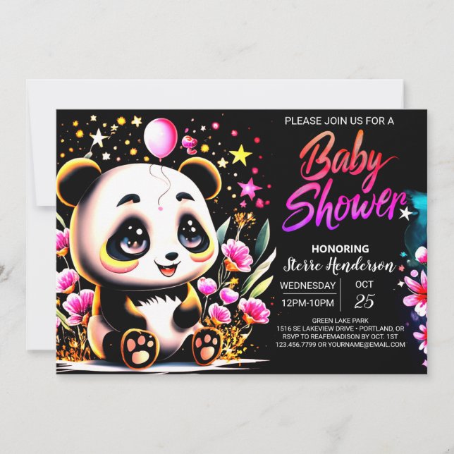 Adorable Watercolor Panda Haven Girl Baby Shower Invitation (Front)