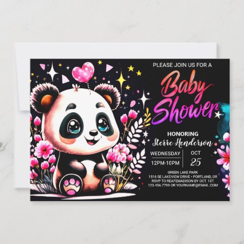 Adorable Watercolor Panda Haven Girl Baby Shower Invitation