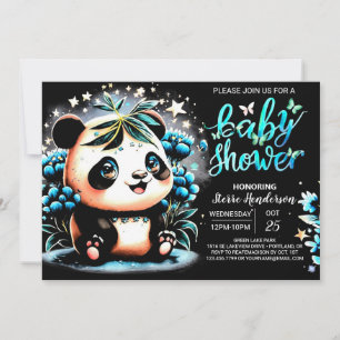 Adorable Watercolor Panda Magic Boy Baby Shower Invitation