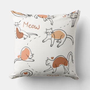 Adorable watercolor pastel pattern Cat white brown Throw Pillow