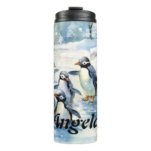 Adorable Watercolor Penguins on ice Thermal Tumbler