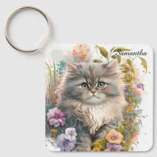 Adorable Watercolor Persian Kitten Keychain