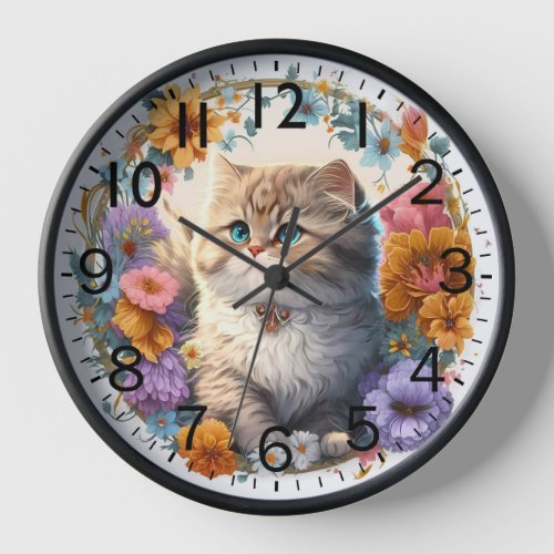 Adorable Watercolor Persian Kitten Print Clock