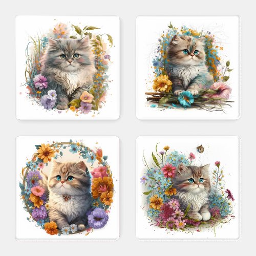 Adorable Watercolor Persian Kitten Print Coaster Set