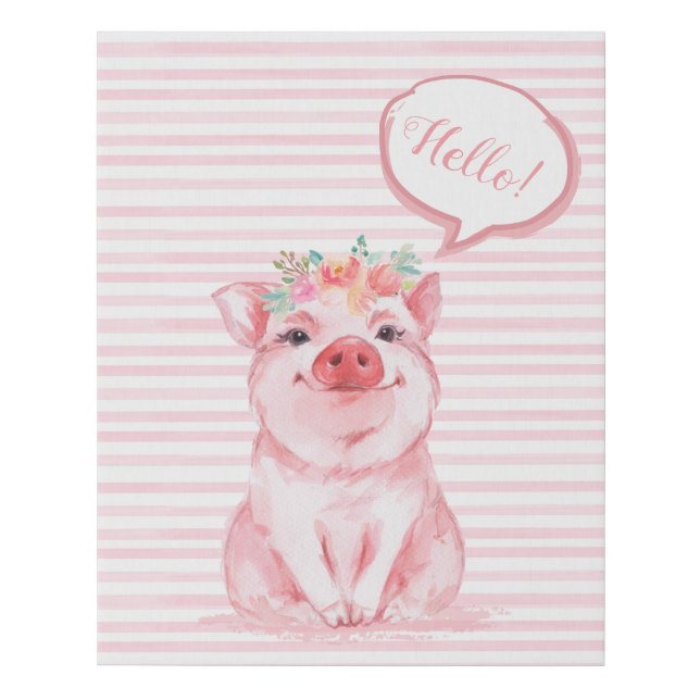 Adorable Watercolor Pig Faux Canvas Print (Front)