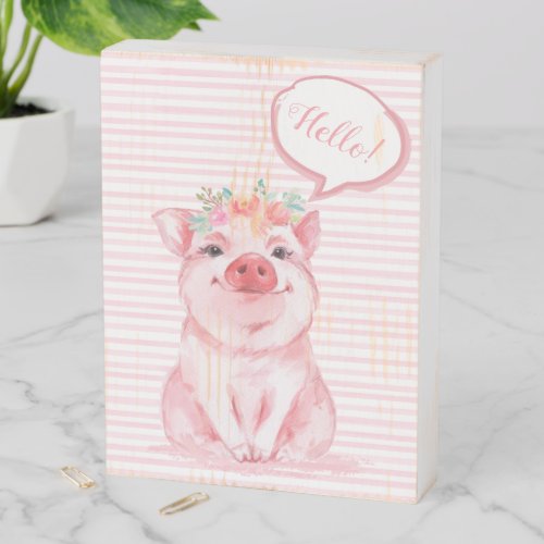 Adorable Watercolor Pig Wooden Box Sign