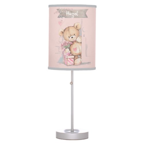 Adorable Watercolor Pink Teddy Bear Personalised Table Lamp