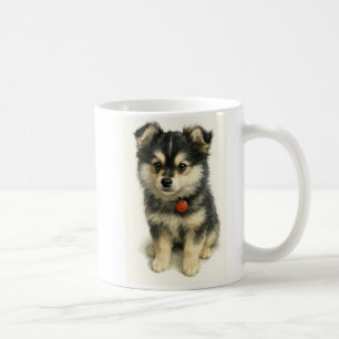 Adorable Watercolor Pomchi Puppy Portrait  Coffee Mug