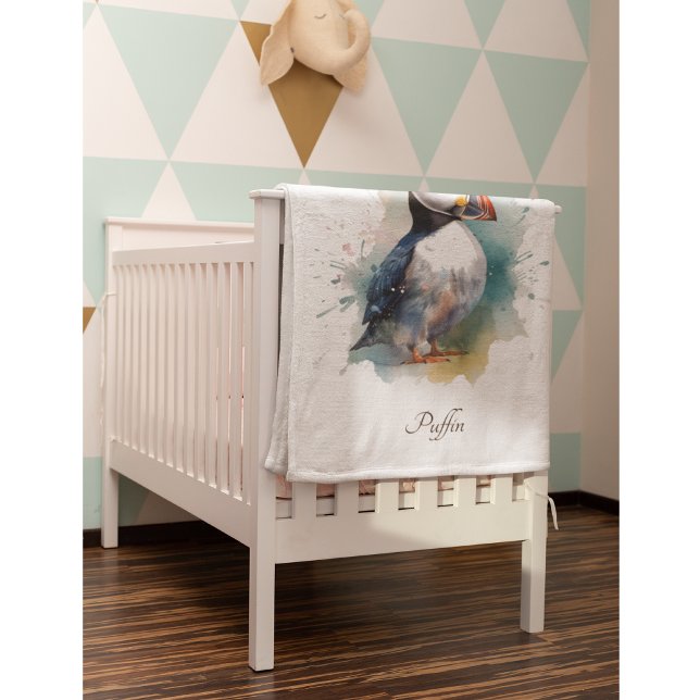 Adorable Watercolor Puffin, custom Baby Blanket (Creator Uploaded)