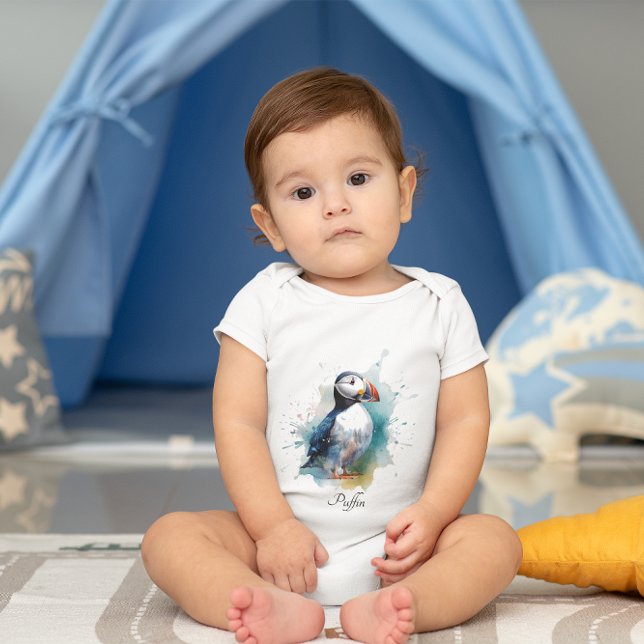 Adorable Watercolor Puffin, custom Baby Bodysuit (Creator Uploaded)