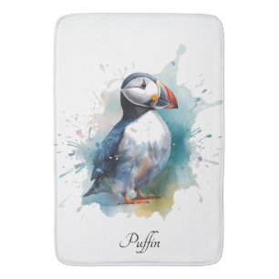 Adorable Watercolor Puffin, custom Bath Mat