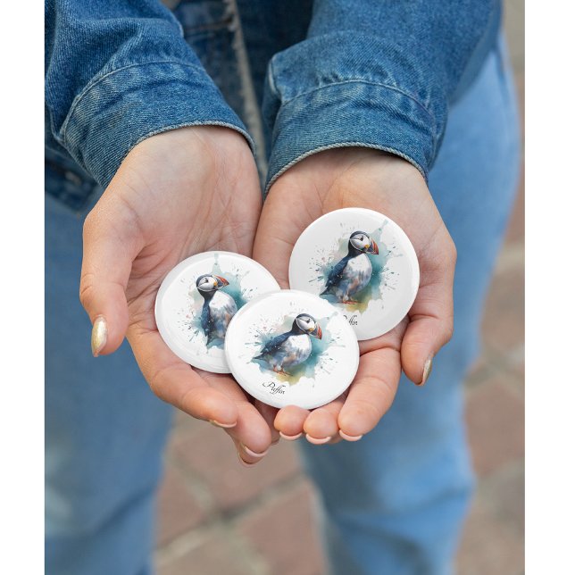 Adorable Watercolor Puffin, custom Button (Creator Uploaded)