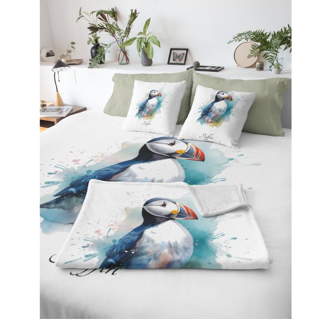 Adorable Watercolor Puffin, custom Fleece Blanket (Creator Uploaded)