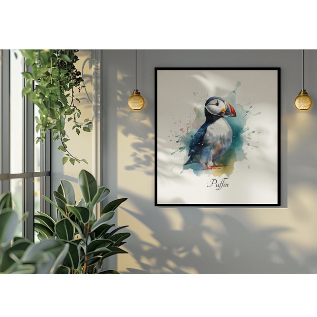 Adorable Watercolor Puffin, custom Framed Art (Creator Uploaded)