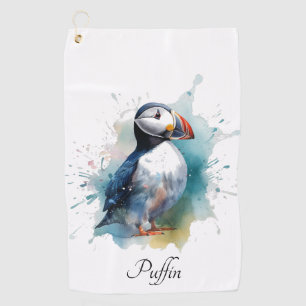 Adorable Watercolor Puffin, custom Golf Towel