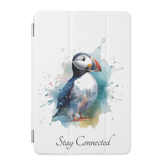Adorable Watercolor Puffin, custom iPad Mini Cover (Front)