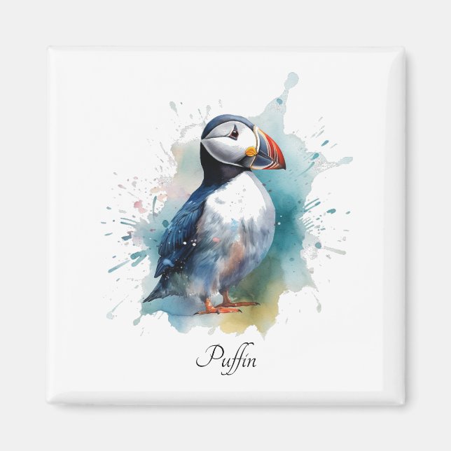 Adorable Watercolor Puffin, custom Magnet (Front)