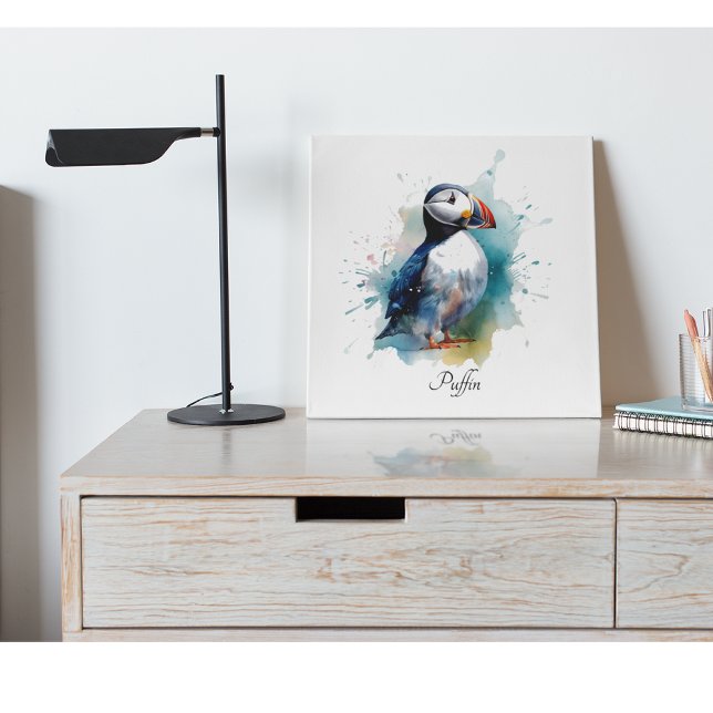 Adorable Watercolor Puffin, custom Metal Print (Creator Uploaded)