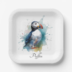 Adorable Watercolor Puffin, custom Paper Plates