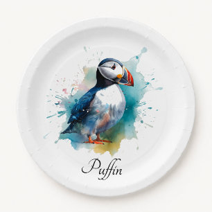 Adorable Watercolor Puffin, custom Paper Plates