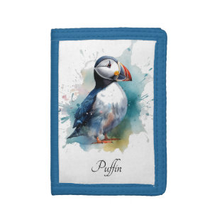 Adorable Watercolor Puffin, custom Tri-fold Wallet