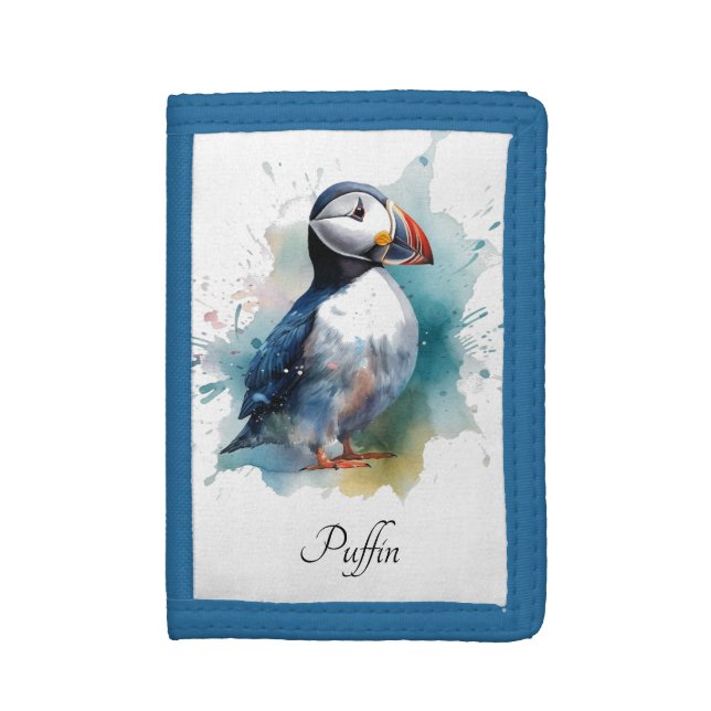 Adorable Watercolor Puffin, custom Trifold Wallet (Front Vertical)