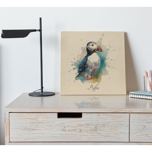 Adorable Watercolor Puffin, custom Wood Wall Art (Creator Uploaded)