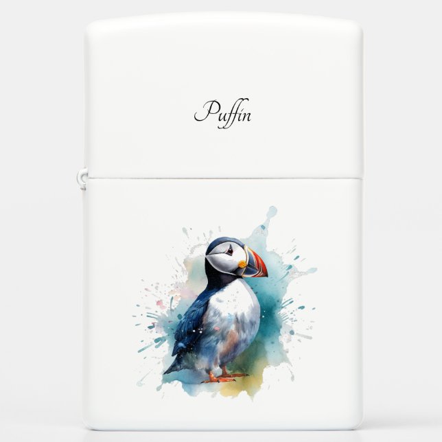 Adorable Watercolor Puffin, custom Zippo Lighter (Front)