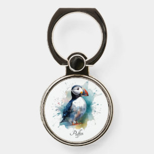 Adorable Watercolor Puffin Splatter Art Custom Phone Ring Stand