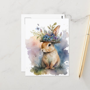 Adorable Watercolor Rabbit Postcard
