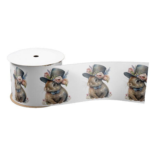 Adorable Watercolor Rabbit Satin Ribbon (Spool)