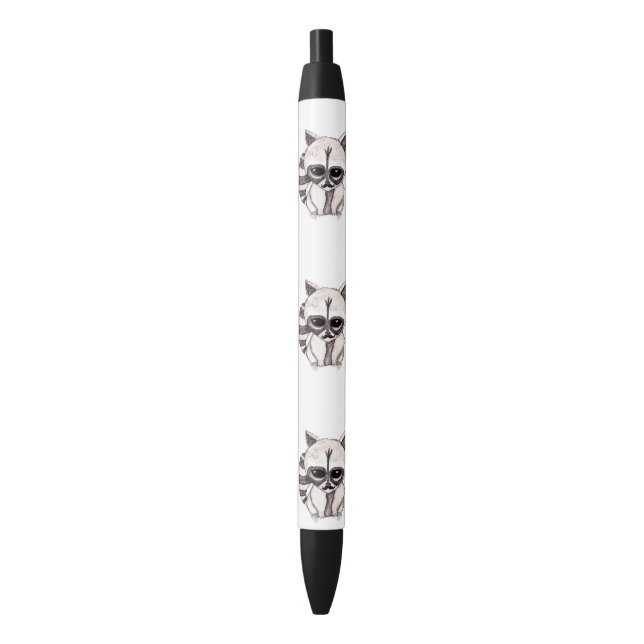 Adorable Watercolor Raccoon with Painted Mustache Black Ink Pen (Front Vertical)